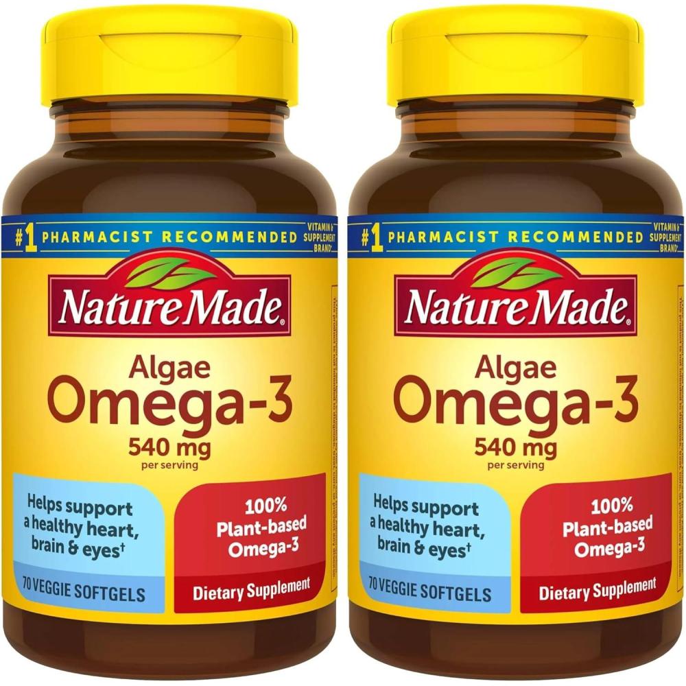 image:imageNature Made Algae Oil Omega 3 Supplement 540mg Omega 3 Fish Oil Alternative 70 Veggie Softgels Sustainable PlantBased for Healthy Heart Brain and Eye Support 70 Softgels70 Count Pack of 2
