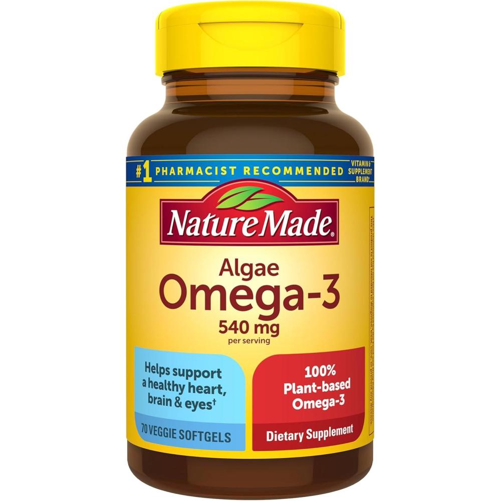 image:imageNature Made Algae Oil Omega 3 Supplement 540mg Omega 3 Fish Oil Alternative 70 Veggie Softgels Sustainable PlantBased for Healthy Heart Brain and Eye Support 70 Softgels70 Count Pack of 1