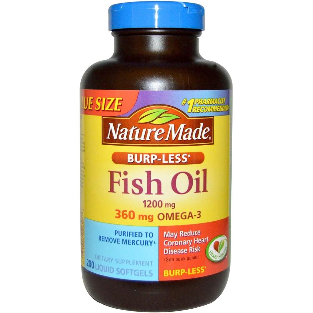 image:imageNature Made Burp Less Fish Oil Omega 3 Supplements 1200 mg Softgels EPA DHA Omega 3 Fish Oil Supplements for Healthy Heart Support 60 Softgels 30 Day Supply200 Count Pack of 2