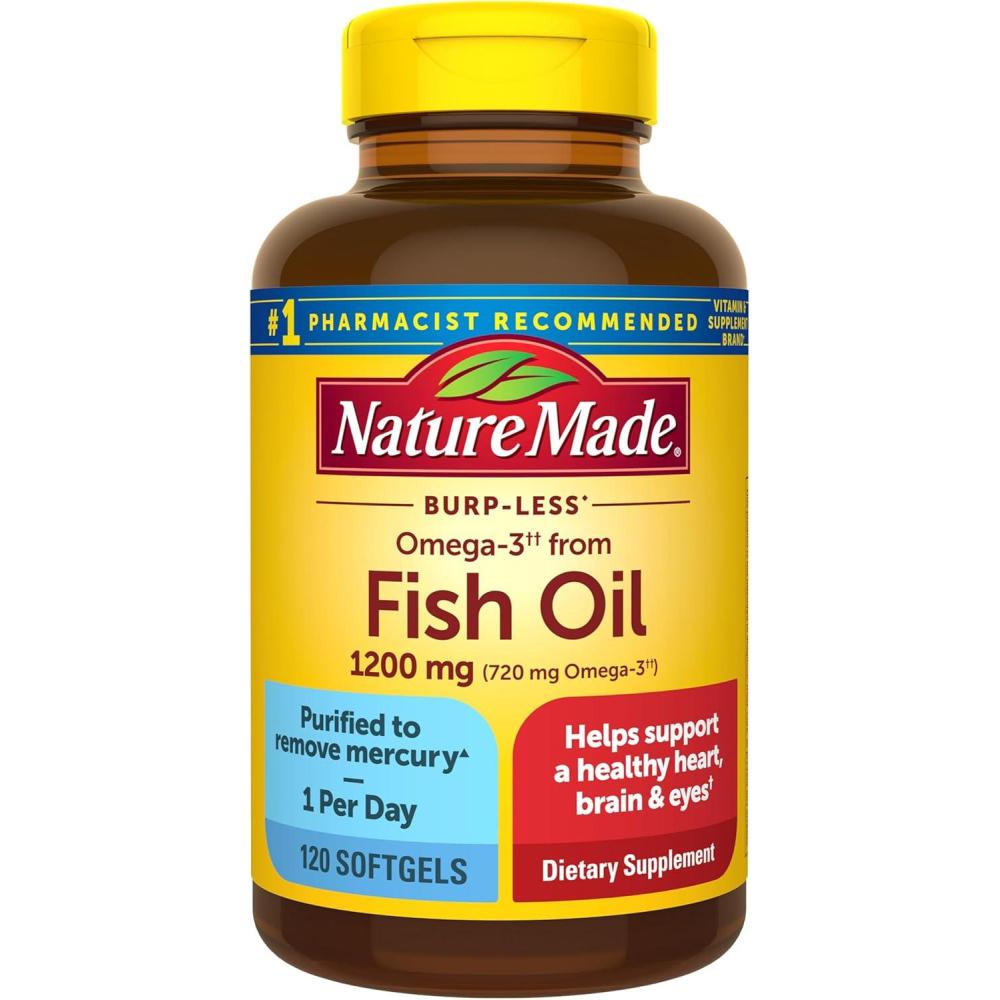 image:imageNature Made Burp Less Fish Oil Omega 3 Supplements 1200 mg Softgels EPA DHA Omega 3 Fish Oil Supplements for Healthy Heart Support 60 Softgels 30 Day Supply120 Count Pack of 1