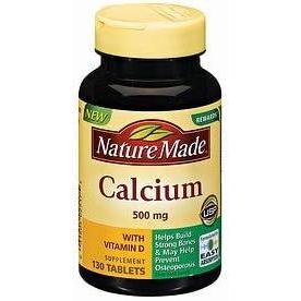 Nature Made Calcium 500 mg with Vitamin D3, Calcium and Vitamin D Supplement for Bone Support, 130 Tablets(No Artificial Flavors)