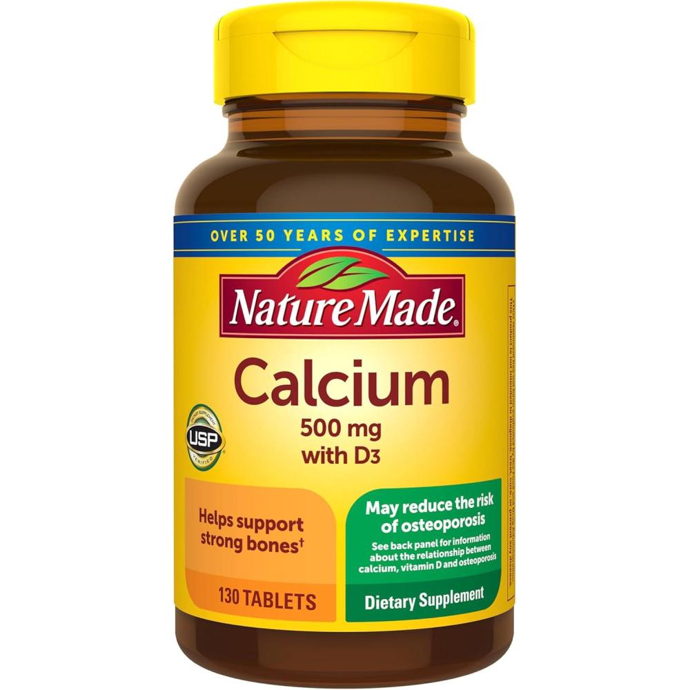 image:imageNature Made Calcium 500 mg with Vitamin D3 Calcium and Vitamin D Supplement for Bone Support 130 TabletsUnflavored