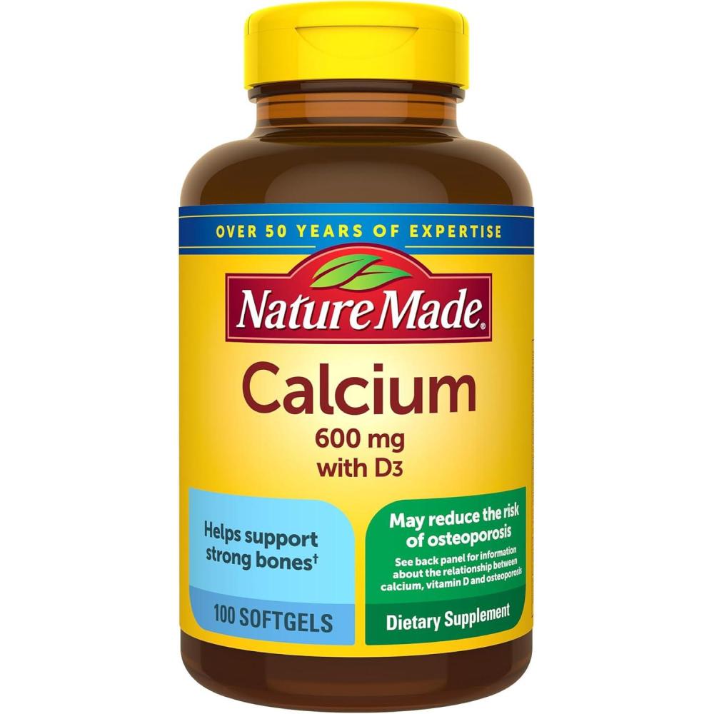 image:imageNature Made Calcium 600 mg with Vitamin D3 Dietary Calcium Supplement for Bone Support 100 Softgels