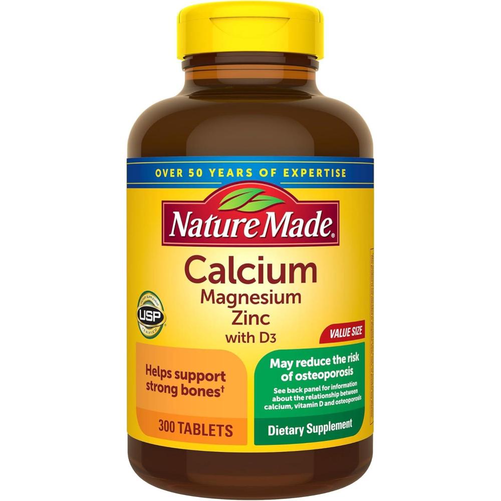 image:imageNature Made Calcium Magnesium Zinc with Vitamin D3 Dietary Calcium Supplement for Bone Support 300 TabletsUnflavored