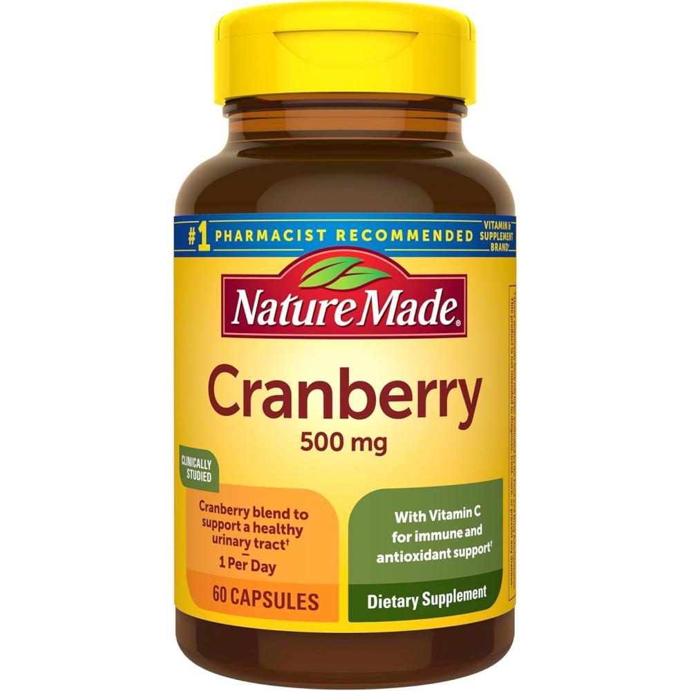 image:imageNature Made Cranberry Supplement 500mg with Vitamin C for Immune amp Antioxidant Support Cranberry Blend for Urinary Tract Health One Per Day 60 Capsules