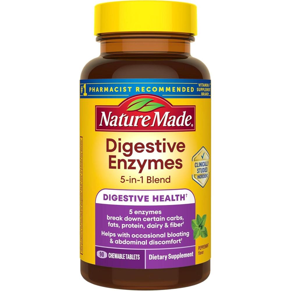 image:imageNature Made Digestive Enzymes 5in1 Blend Digestive Health Support 90 Chewable Tablets 30 Day Supply