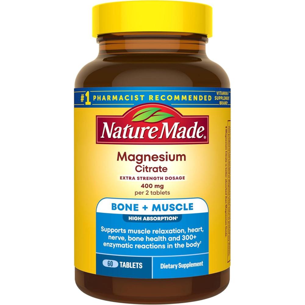 image:imageNature Made Extra Strength Dosage Magnesium Citrate Tablets High Absorption Magnesium Citrate 400mg Per Serving Bone and Muscle Support 60 Tablets 30 Day Supply