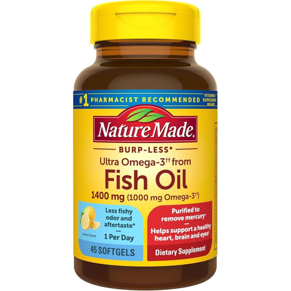 image:imageNature Made Extra Strength Omega 3 Fish Oil Supplements 1400mg Fish Oil Omega 3 Supplements as Ethyl Esters for Healthy Heart Brain Eyes Mood Support 45 Softgels 45 Day Supply45 Count Pack of 1