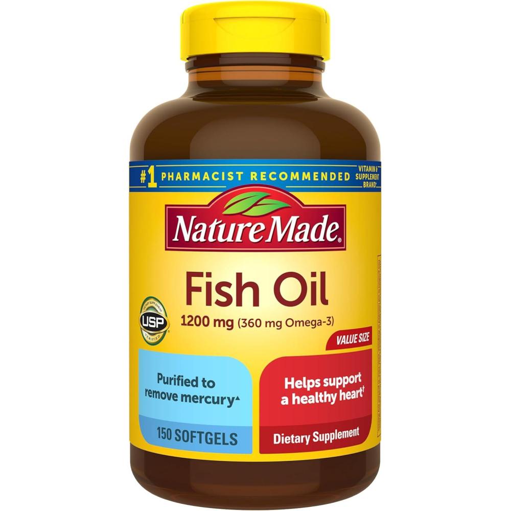 image:imageNature Made Fish Oil Omega 3 Supplements 1200 mg Softgels Omega 3 Fish Oil for Healthy Heart Support 150 Softgels 75 Day Supply