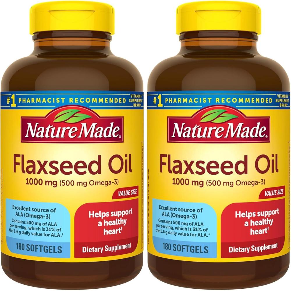 image:imageNature Made Flaxseed Oil 1000 mg Fish Free Omega 3 Supplement Dietary Supplement for Heart Health Support 180 Softgels 180 Day Supply180 Count Pack of 2