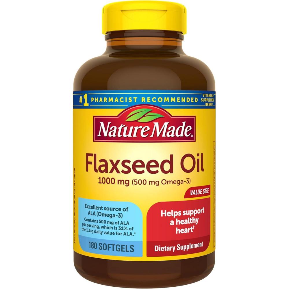 image:imageNature Made Flaxseed Oil 1000 mg Fish Free Omega 3 Supplement Dietary Supplement for Heart Health Support 180 Softgels 180 Day Supply180 Count Pack of 1