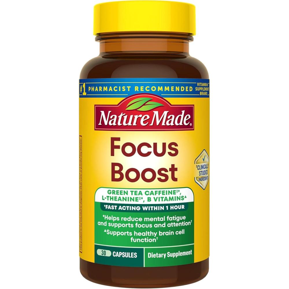 image:imageNature Made Focus Boost Capsules Green Tea Caffeine L Theanine B Vitamins Fast Acting Focus Supplement 30 Capsules 30 Day Supply
