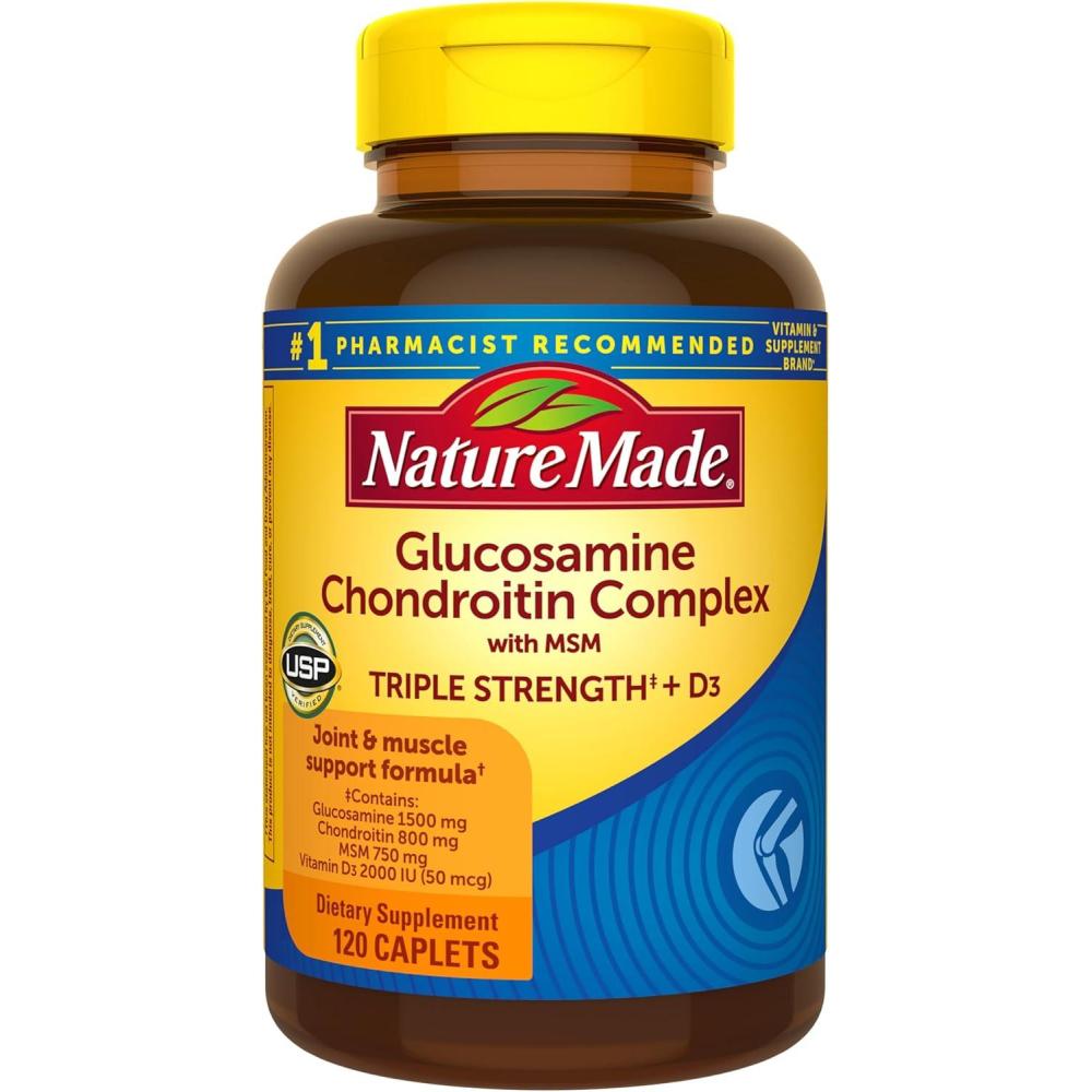 image:imageNature Made Glucosamine Chondroitin Complex with MSM Dietary MSM Glucosamine Chondroitin Supplement for Joint Support 120 Caplets 60 Day Supply
