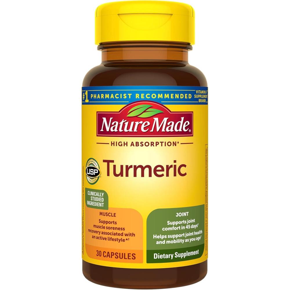 image:imageNature Made High Absorption Turmeric Curcumin Supplement Capsules Turmeric Supplement Muscle and Joint Support 30 Capsules 30 Day Supply