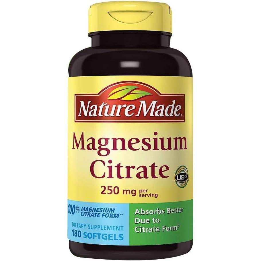 image:imageNature Made Magnesium Citrate 250 mg per serving Magnesium Supplements for Men and Women Supports Muscle Nerve Bone and Heart 60 Softgels 30 Day Supply180 Count Pack of 1