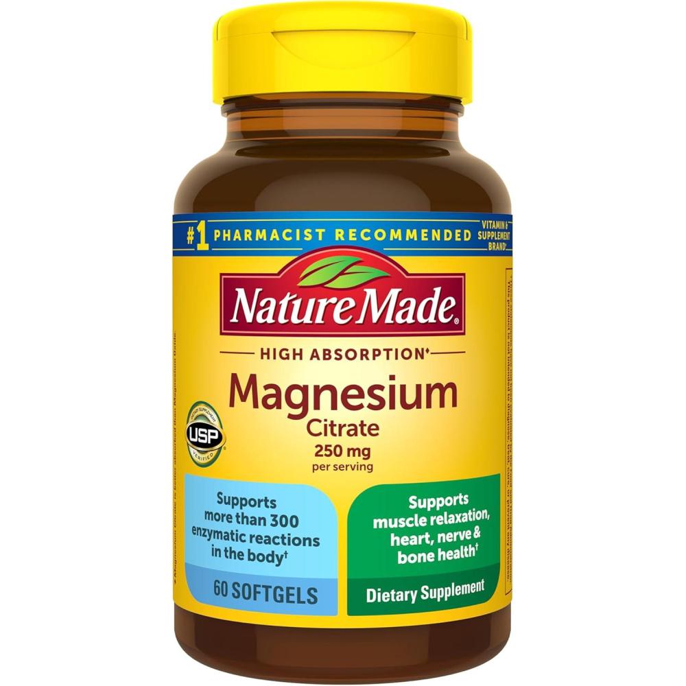 image:imageNature Made Magnesium Citrate 250 mg per serving Magnesium Supplements for Men and Women Supports Muscle Nerve Bone and Heart 60 Softgels 30 Day Supply60 Count Pack of 1