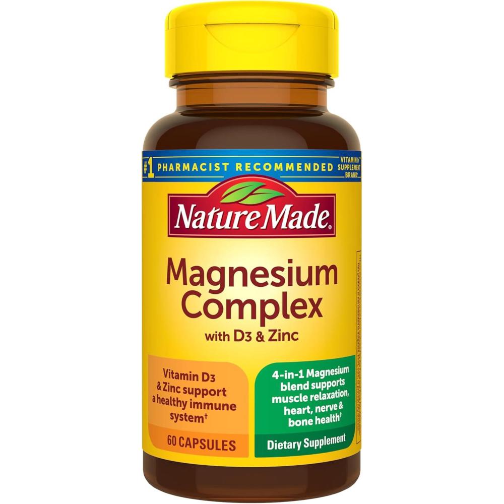 image:imageNature Made Magnesium Complex Supplement with Vitamin D amp Zinc for Immune Support Magnesium Glycinate Malate Citrate amp Oxide for Muscle Nerve Heart amp Bone Support 60 Capsules 30 Day Supply