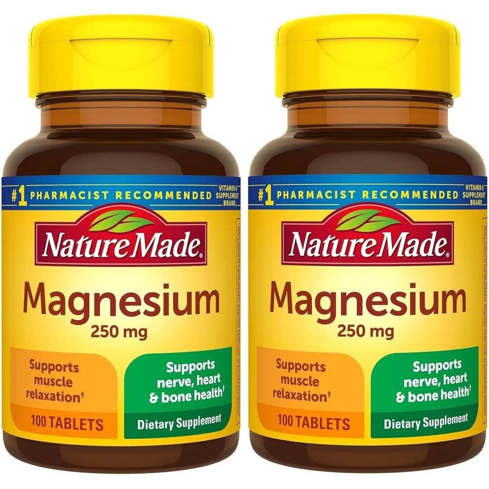 image:imageNature Made Magnesium Oxide 250 mg Magnesium Supplements for Men and Women Support for Muscle Heart Bone and Nerve Health 100 Tablets 100 Day Supply100 Count Pack of 2