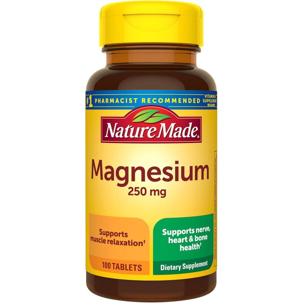 image:imageNature Made Magnesium Oxide 250 mg Magnesium Supplements for Men and Women Support for Muscle Heart Bone and Nerve Health 100 Tablets 100 Day Supply100 Count Pack of 1
