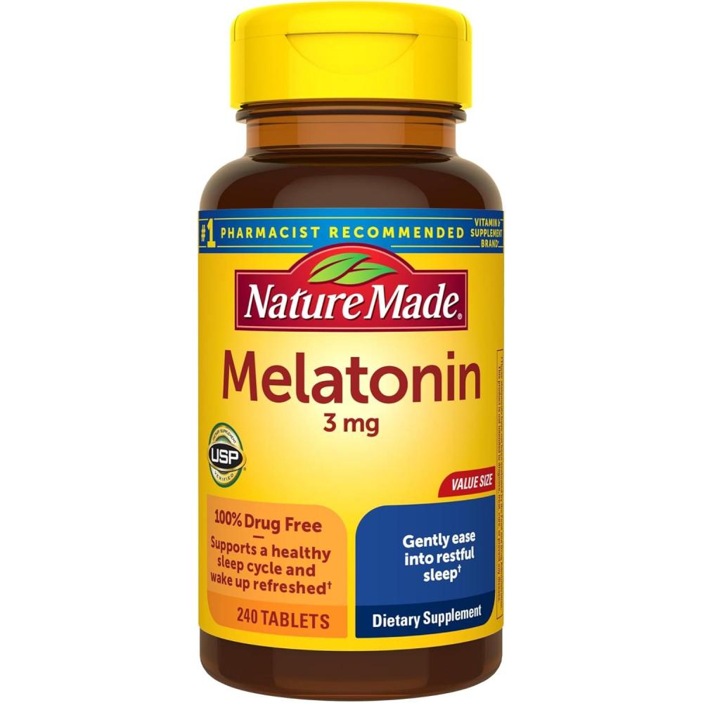 image:imageNature Made Melatonin 3mg Sleep Aids for Adults 100 Drug Free Sleep Aid Sleep Supplements 240 Tablets 240 Day Supply240 Count Pack of 1