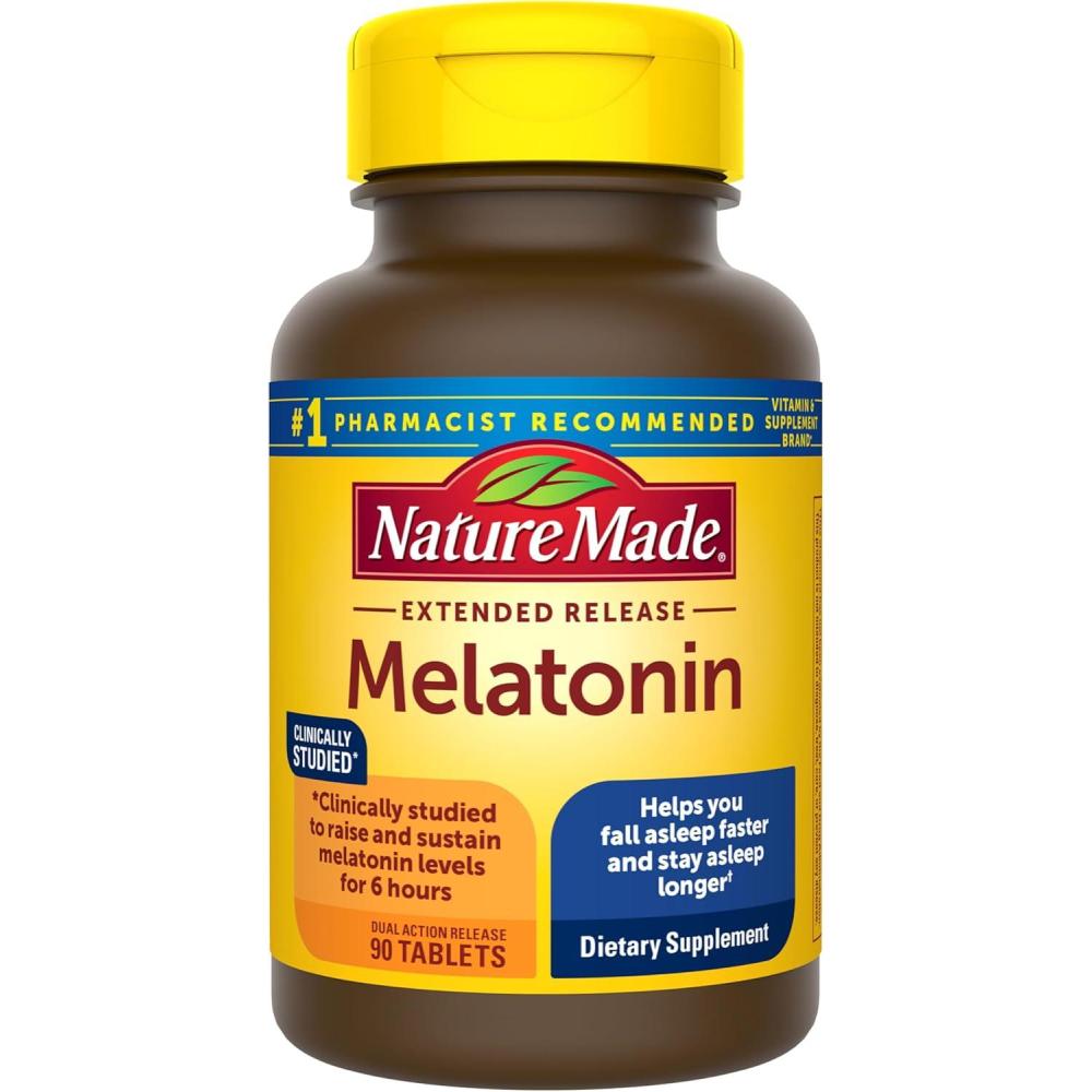 image:imageNature Made Melatonin 4mg Extended Release Tablets Sleep Supplements for Adults 100 Drug Free Sleep Aid 90 Count 90 Day Supply90 Count Pack of 1