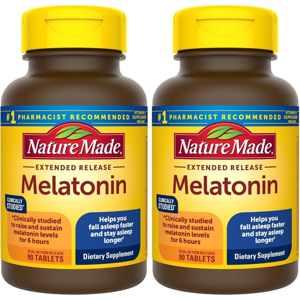 image:imageNature Made Melatonin 4mg Extended Release Tablets Sleep Supplements for Adults 100 Drug Free Sleep Aid 90 Count 90 Day Supply90 Count Pack of 2