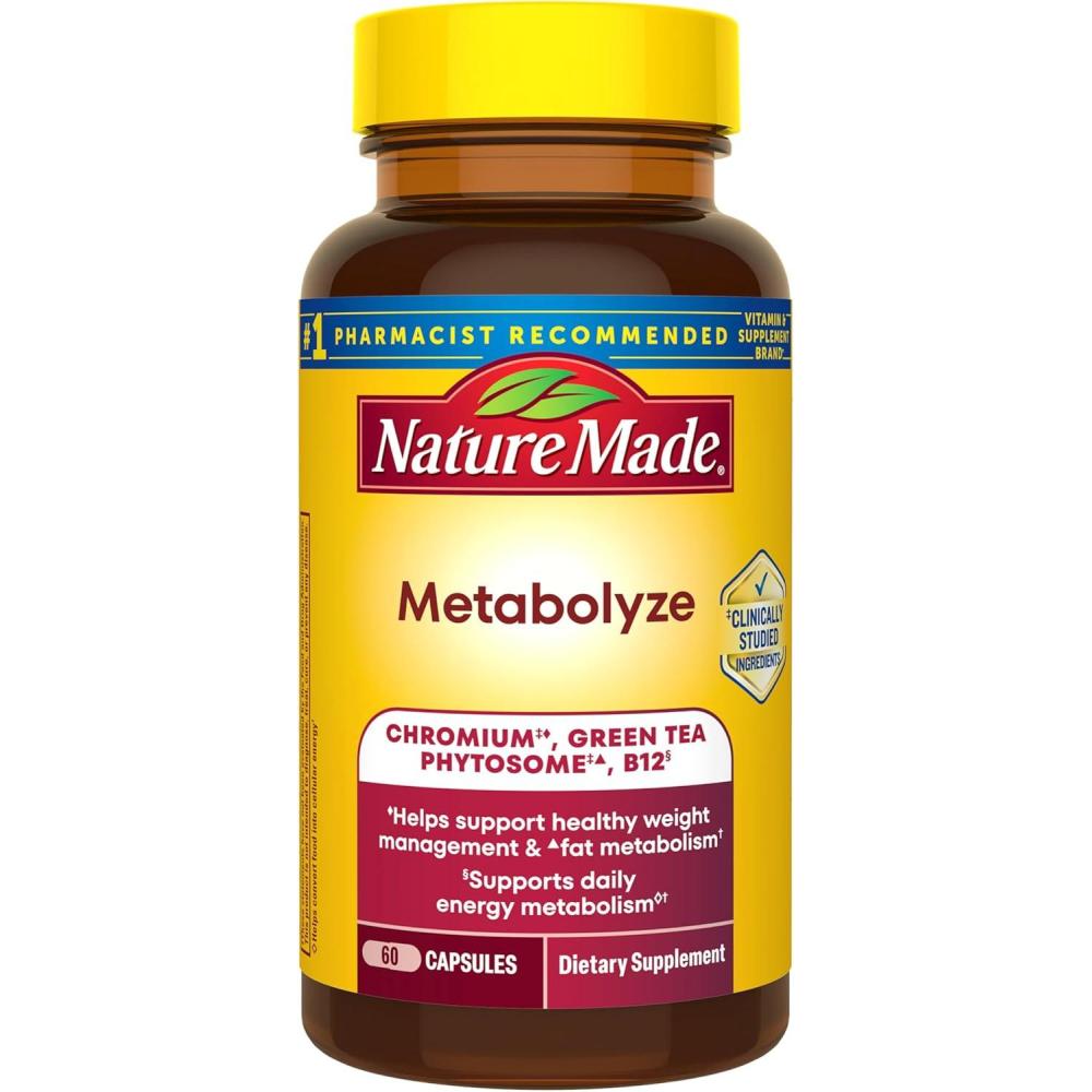 image:imageNature Made Metabolyze Capsules Chromium Picolinate Green Tea Extract and B12 Healthy Weight Management amp Fat Metabolism Support 60 Capsules 30 Day Supply