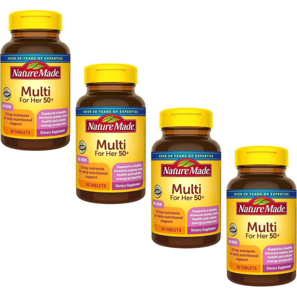 image:imageNature Made Multivitamin For Women 50 No Iron Multivitamins for Women 50 Plus Daily Nutritional Support Nature Made Multi Vitamins 90 Tablets 90 Day Supply90 Count Pack of 4