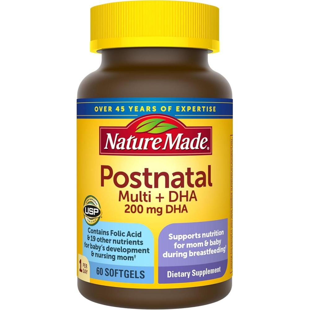 image:imageNature Made Postnatal Multivitamin  DHA 200 mg Postnatal Vitamins for Women Includes Iron Vitamin D3 Calcium Iodine amp More for Breastfeeding Moms 60 Softgels60 Count Pack of 1