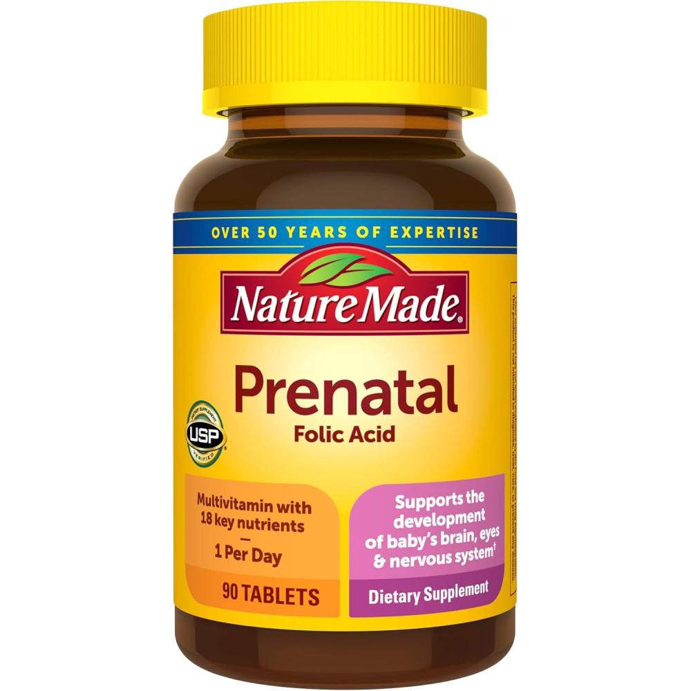 image:imageNature Made Prenatal Multivitamin with Folic Acid Vitamin amp Mineral Supplement Daily Nutritional Support Prenatal Vitamins for Women 90 Tablets 90 Day Supply90 Count Pack of 1