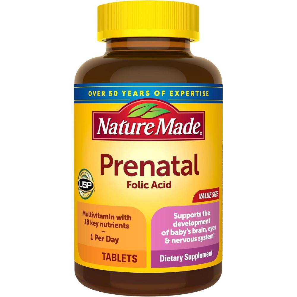 image:imageNature Made Prenatal Multivitamin with Folic Acid Vitamin amp Mineral Supplement Daily Nutritional Support Prenatal Vitamins for Women 90 Tablets 90 Day Supply250 Count Pack of 1