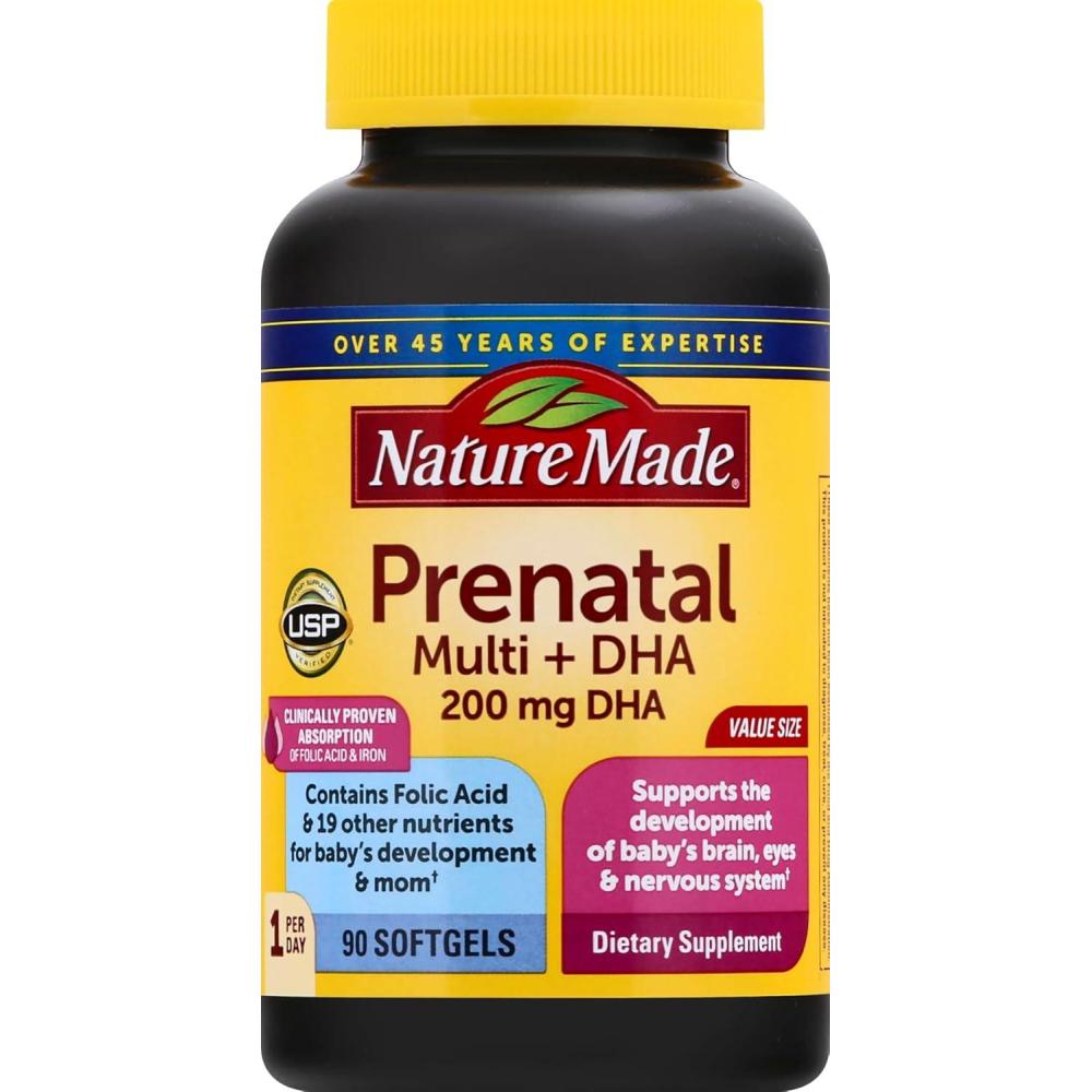image:imageNature Made Prenatal Vitamins for Women with Folic Acid DHA Prenatal Vitamin and Mineral Supplement for Daily Nutritional Support 110 Softgels 110 Day Supply90 Count Pack of 1