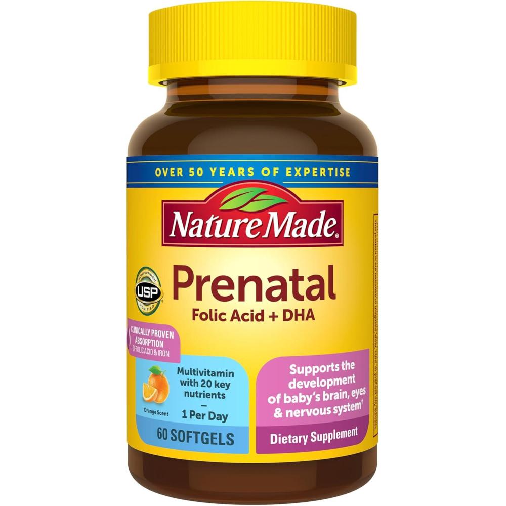 image:imageNature Made Prenatal Vitamins for Women with Folic Acid DHA Prenatal Vitamin and Mineral Supplement for Daily Nutritional Support 60 Softgels 60 Day SupplyUnflavored