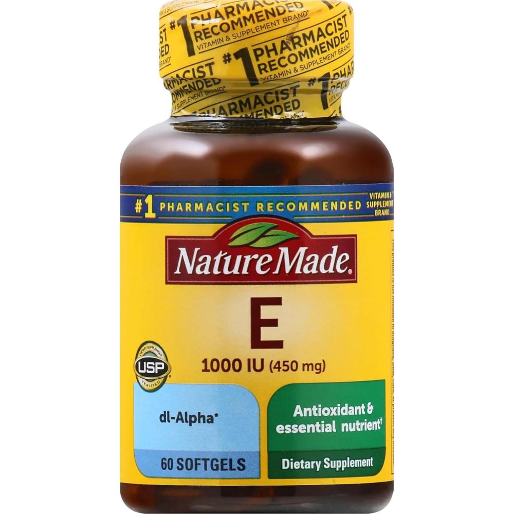 image:imageNature Made Vitamin E 450 mg 1000 IU dlAlpha Softgels 60 Count for Antioxidant Support Packaging May Vary