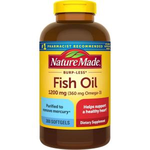 Nature Made Burp Less Fish Oil Omega 3 Supplements, 1200 mg Softgels, EPA DHA Omega 3 Fish Oil Supplements for Healthy Heart Support, 60 Softgels, 30 Day Supply(300 Count (Pack of 1))