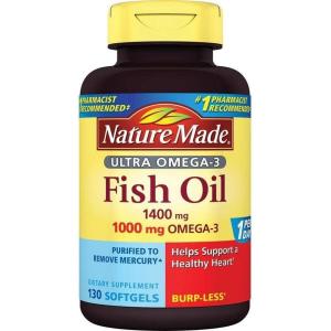 Nature Made Burp Less Fish Oil Omega 3 Supplements, 1200 mg Softgels, EPA DHA Omega 3 Fish Oil Supplements for Healthy Heart Support, 60 Softgels, 30 Day Supply(130 Count (Pack of 1))