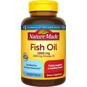 Nature Made Burp Less Fish Oil Omega 3 Supplements, 1200 mg Softgels, EPA DHA Omega 3 Fish Oil Supplements for Healthy Heart Support, 60 Softgels, 30 Day Supply(1 Count (Pack of 90))