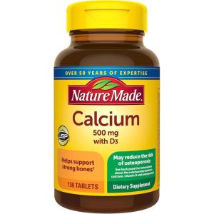 Nature Made Calcium 500 mg with Vitamin D3, Calcium and Vitamin D Supplement for Bone Support, 130 Tablets(Unflavored)