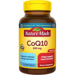 Nature Made CoQ10 100mg, Dietary Supplement for Heart Health Support, 72 Softgels, 72 Day Supply(72 Count (Pack of 1))