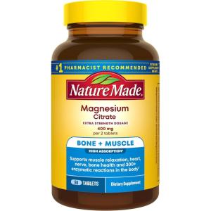Nature Made Extra Strength Dosage Magnesium Citrate Tablets, High Absorption Magnesium Citrate 400mg Per Serving, Bone and Muscle Support, 60 Tablets, 30 Day Supply