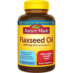 Nature Made Flaxseed Oil 1000 mg, Fish Free Omega 3 Supplement, Dietary Supplement for Heart Health Support, 180 Softgels, 180 Day Supply(100 Count (Pack of 1))