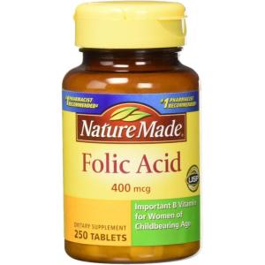 Nature Made Folic Acid 400 mcg (665 mcg DFE) Dietary Supplement for Nervous System Function, Folic Acid Supplements for Women and Men, 250 Tablets, 250 Day Supply(250 Count (Pack of 2))
