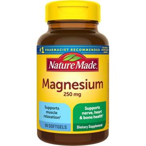 Nature Made Magnesium 250 mg, Magnesium Supplements for Men and Women, Support for Muscle, Heart, Bone and Nerve Health, 90 Softgels, 90 Day Supply(90 Count (Pack of 1))