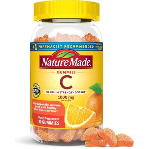 Nature Made Maximum Strength Dosage Vitamin C 1000mg per Serving, Immune Support Vitamin C Gummies for Adults, 80 Gummies, 20 Day Supply(80 Count (Pack of 1))