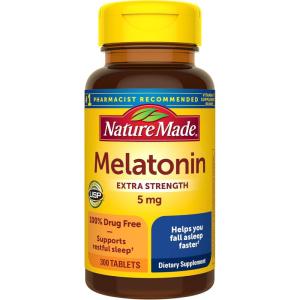 Nature Made Melatonin 5mg Extra Strength Tablets, 100% Drug Free Sleep Aid, Sleep Supplements for Adults, 300 Tablets, 300 Day Supply(300 Count (Pack of 1))