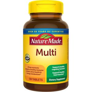 Nature Made Multivitamin Tablets with Iron, Multivitamin for Women and Men for Daily Nutritional Support, Nature Made Multi Vitamins for Adults, 130 Tablets, 130 Day Supply(Unflavored)