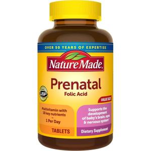 Nature Made Prenatal Multivitamin with Folic Acid, Vitamin & Mineral Supplement, Daily Nutritional Support, Prenatal Vitamins for Women, 90 Tablets, 90 Day Supply(250 Count (Pack of 1))