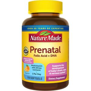 Nature Made Prenatal Vitamins for Women with Folic Acid + DHA, Prenatal Vitamin and Mineral Supplement for Daily Nutritional Support, 110 Softgels, 110 Day Supply(110 Count (Pack of 1))