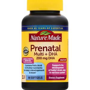 Nature Made Prenatal Vitamins for Women with Folic Acid + DHA, Prenatal Vitamin and Mineral Supplement for Daily Nutritional Support, 110 Softgels, 110 Day Supply(90 Count (Pack of 1))
