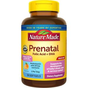 Nature Made Prenatal Vitamins for Women with Folic Acid + DHA, Prenatal Vitamin and Mineral Supplement for Daily Nutritional Support, 90 Softgels, 90 Day Supply